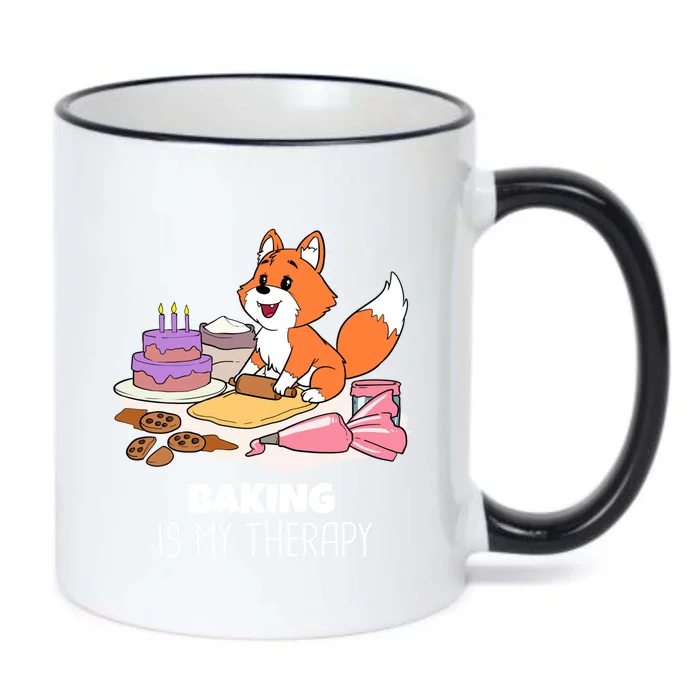 Cute Baking Is My Therapy Dough Confectioner Fox Icing Foxes Gift Black Color Changing Mug