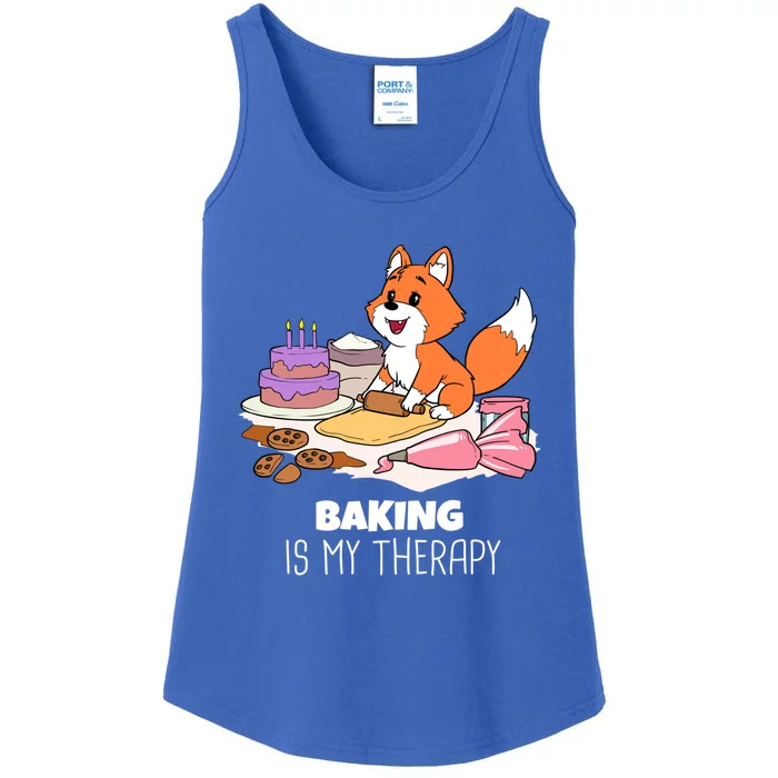 Cute Baking Is My Therapy Dough Confectioner Fox Icing Foxes Gift Ladies Essential Tank