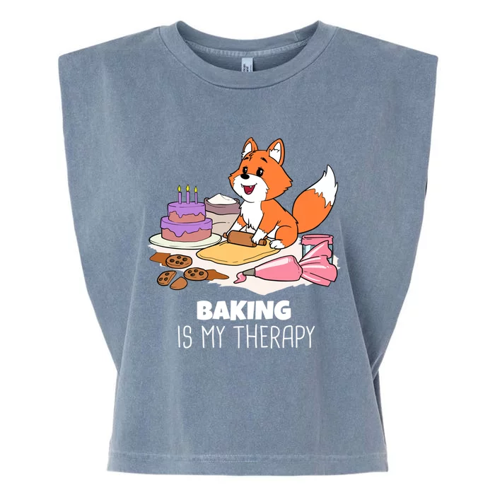 Cute Baking Is My Therapy Dough Confectioner Fox Icing Foxes Gift Garment-Dyed Women's Muscle Tee