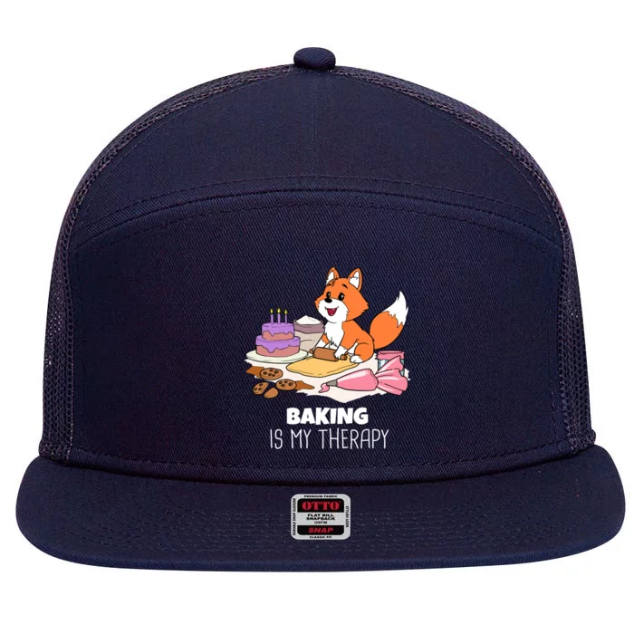 Cute Baking Is My Therapy Dough Confectioner Fox Icing Foxes Gift 7 Panel Mesh Trucker Snapback Hat