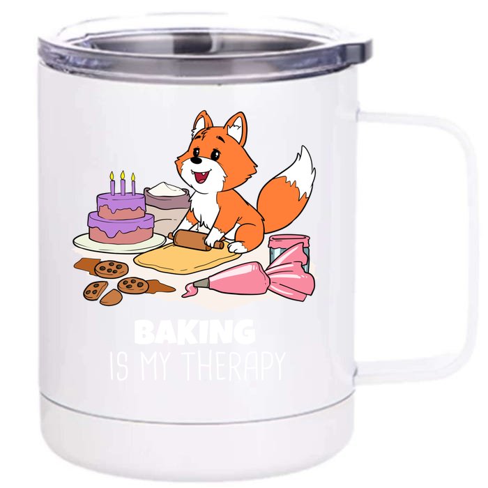 Cute Baking Is My Therapy Dough Confectioner Fox Icing Foxes Gift Front & Back 12oz Stainless Steel Tumbler Cup