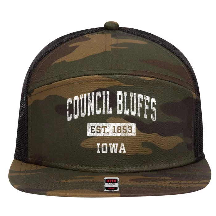 Council Bluffs Iowa Ia Vintage Established Sports 7 Panel Mesh Trucker Snapback Hat