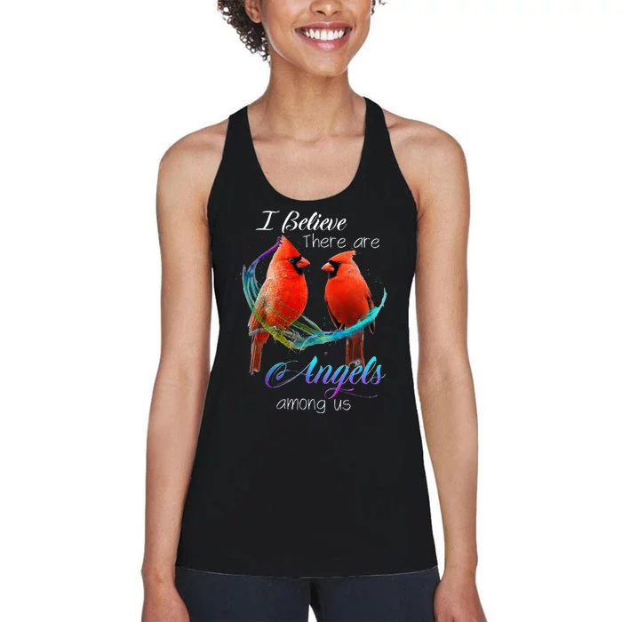 Cardinal Bird I Believe There Are Angels Among Us Women's Racerback Tank