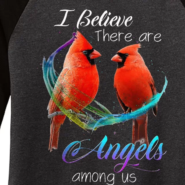 Cardinal Bird I Believe There Are Angels Among Us Women's Tri-Blend 3/4-Sleeve Raglan Shirt