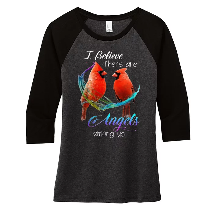 Cardinal Bird I Believe There Are Angels Among Us Women's Tri-Blend 3/4-Sleeve Raglan Shirt