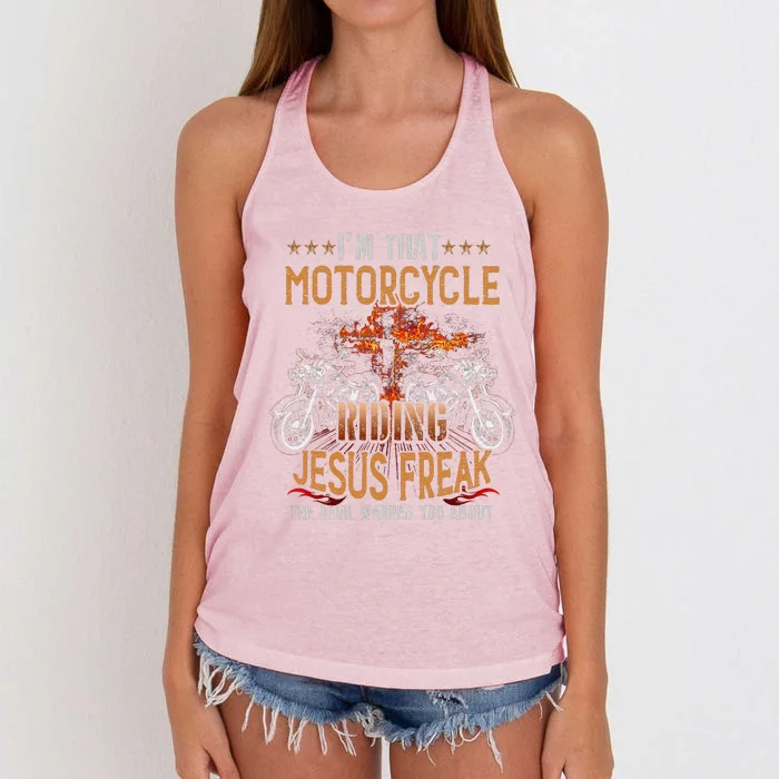 Christian Biker Im That Motorcycle Riding Jesus Freak Faith (2) Women's Knotted Racerback Tank