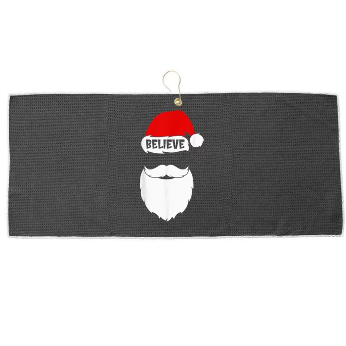 Christmas Believe in Santa Claus Believe Quote On Santa Hat Large Microfiber Waffle Golf Towel