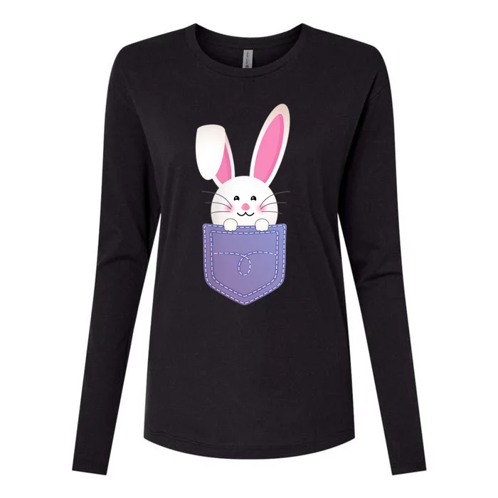 Cute Bunny In Pocket Funny Easter Bunny In Pocket Womens Cotton Relaxed Long Sleeve T-Shirt