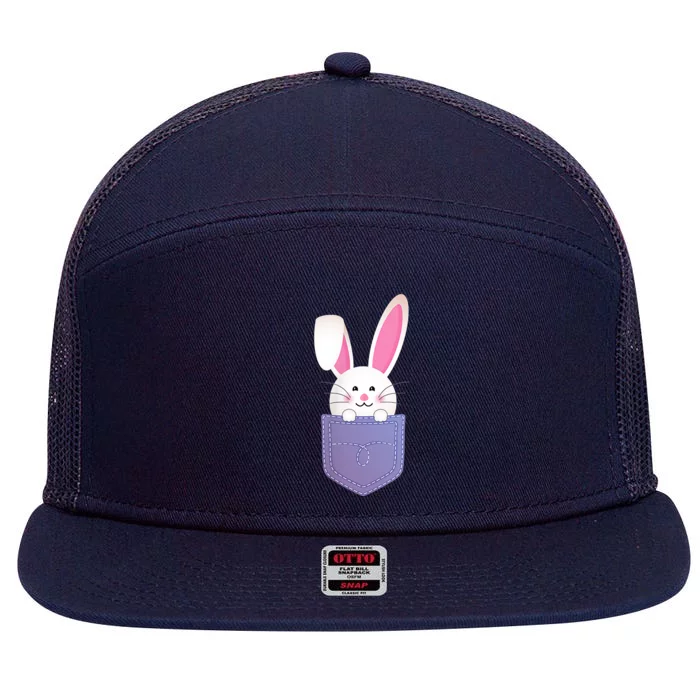 Cute Bunny In Pocket Funny Easter Bunny In Pocket 7 Panel Mesh Trucker Snapback Hat