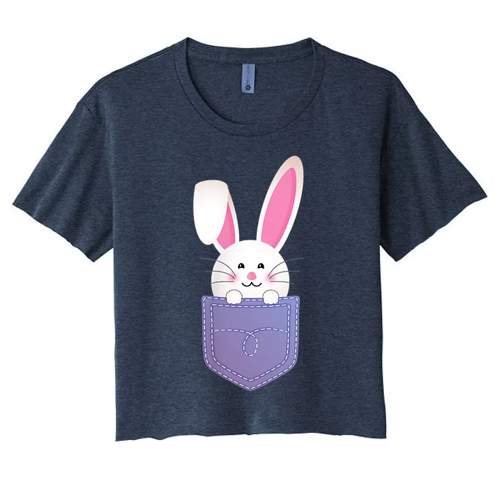 Cute Bunny In Pocket Funny Easter Bunny In Pocket Women's Crop Top Tee