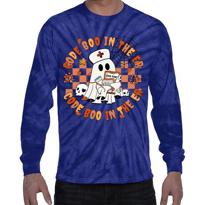 Code Boo In The Er Halloween Nurse Tie-Dye Long Sleeve Shirt