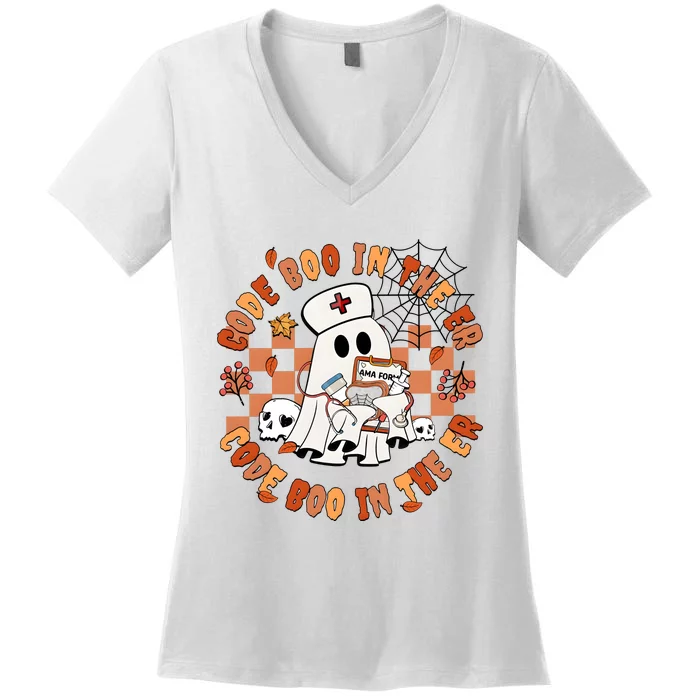 Code Boo In The Er Halloween Nurse Women's V-Neck T-Shirt