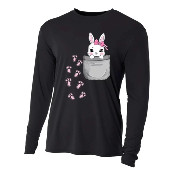 Cute Bunny In Pocket Easter Day Rabbit For Wo Girl Cooling Performance Long Sleeve Crew