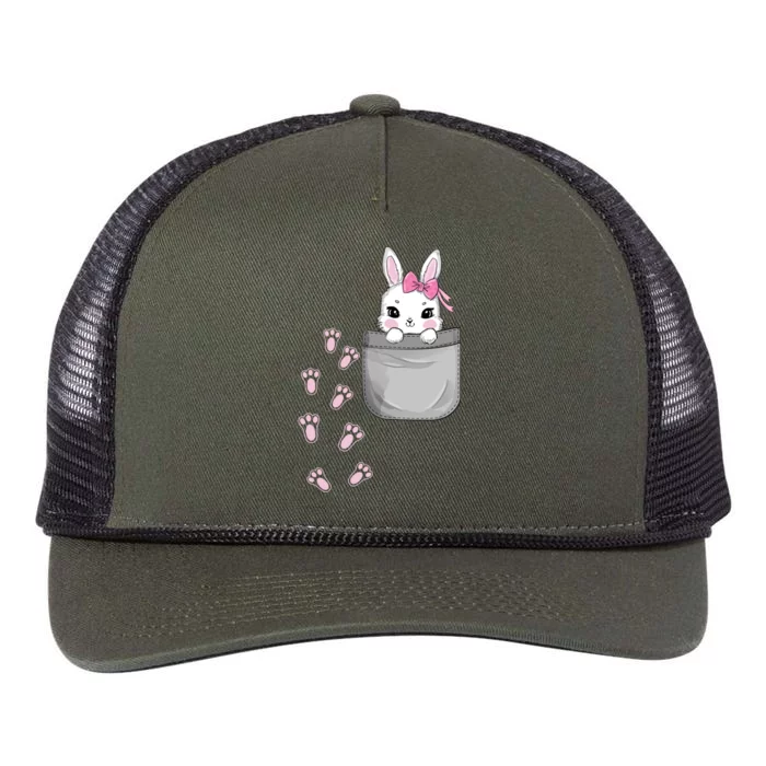 Cute Bunny In Pocket Easter Day Rabbit For Wo Girl Retro Rope Trucker Hat Cap