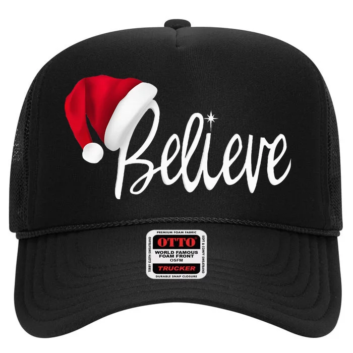 Christmas Believe In Santa Claus High Crown Mesh Trucker Hat