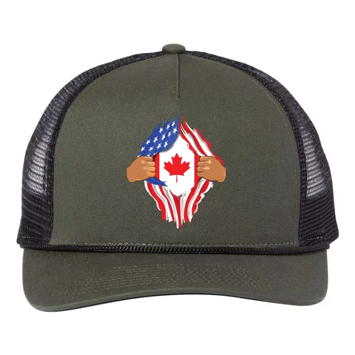 Canadian Blood Inside Me Canada Flag Retro Rope Trucker Hat Cap