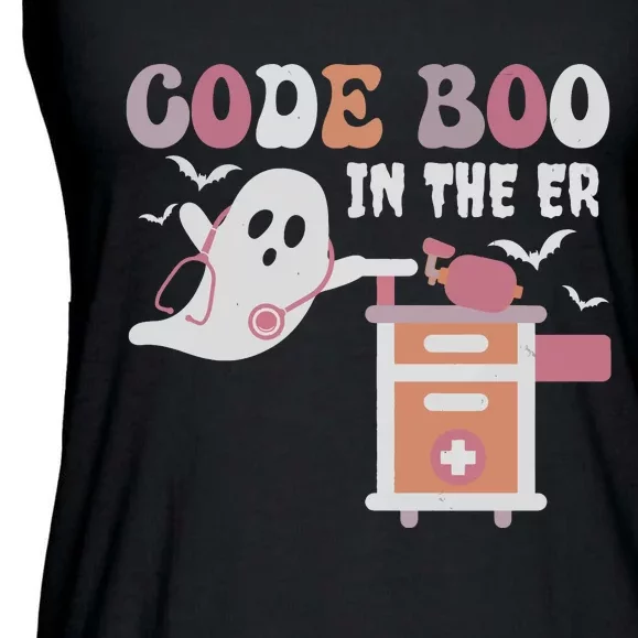 Code Boo In The Er Ghost Ghoul Nurse Nursing Boo Ladies Essential Flowy Tank