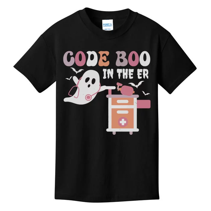 Code Boo In The Er Ghost Ghoul Nurse Nursing Boo Kids T-Shirt