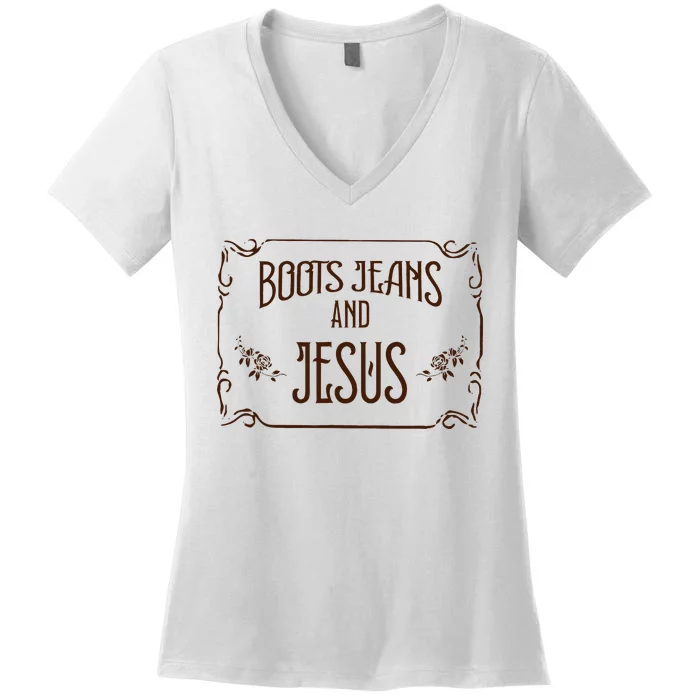 Cute Boots Jeans And Jesus Cowgirl Cowboy Country Western Women's V-Neck T-Shirt