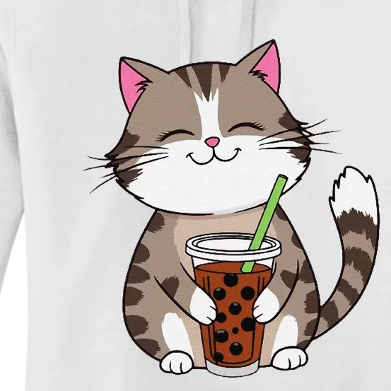 Cat Boba Japanese Kawaii Anime Kitty Bubble Tea Neko Teen Women's Pullover Hoodie