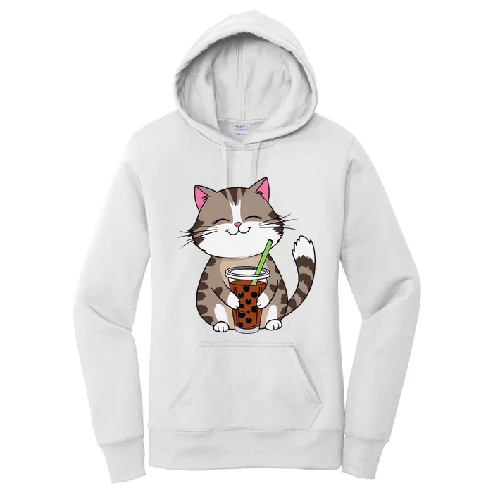 Cat Boba Japanese Kawaii Anime Kitty Bubble Tea Neko Teen Women's Pullover Hoodie