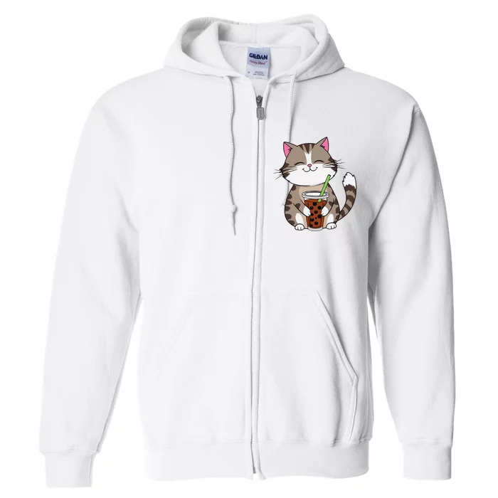 Cat Boba Japanese Kawaii Anime Kitty Bubble Tea Neko Teen Full Zip Hoodie