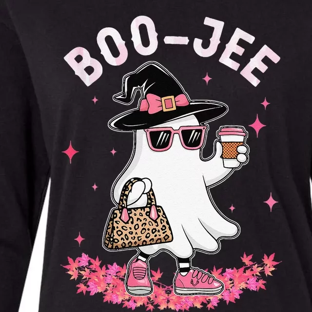 Cute Boo Jee Ghost Halloween Leopard Ghost Coffee Women Gift Womens Cotton Relaxed Long Sleeve T-Shirt