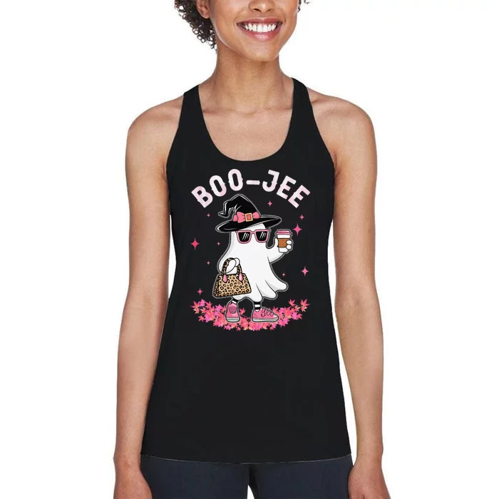 Cute Boo Jee Ghost Halloween Leopard Ghost Coffee Women Gift Women's Racerback Tank