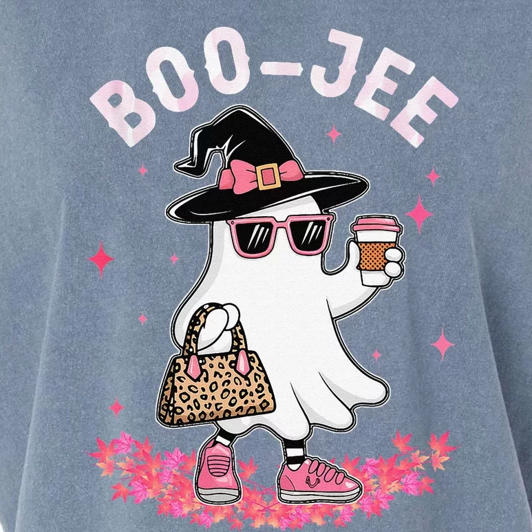 Cute Boo Jee Ghost Halloween Leopard Ghost Coffee Women Gift Garment-Dyed Women's Muscle Tee