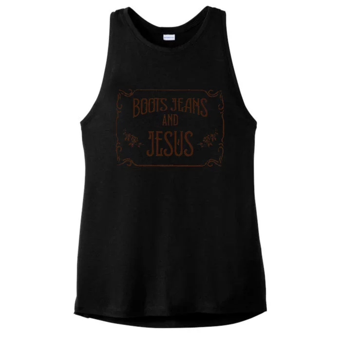 Cute Boots Jeans And Jesus Cow Cow Country Western Ladies Tri-Blend Wicking Tank