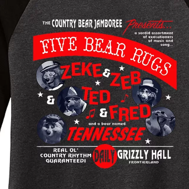 Country Bear Jamboree Real Old Country Rhythm Five Bear Rugs Women's Tri-Blend 3/4-Sleeve Raglan Shirt