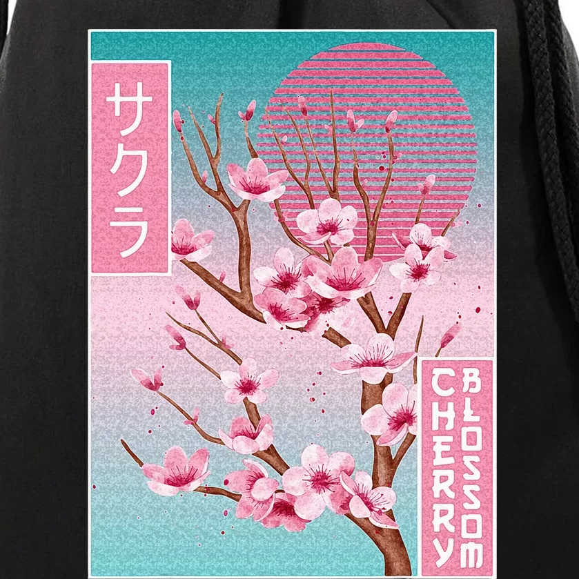 Cherry Blossom Japanese Sakura Vaporwave Aesthetic Drawstring Bag