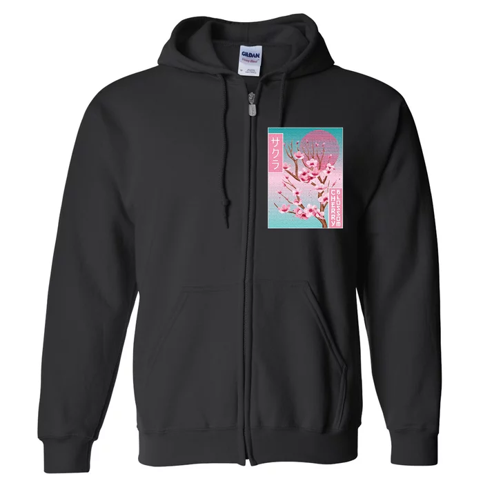 Cherry Blossom Japanese Sakura Vaporwave Aesthetic Full Zip Hoodie