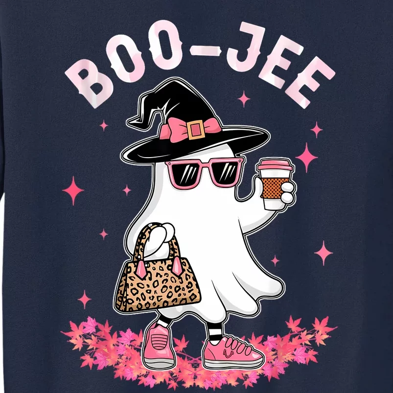 Cute Boo Jee Ghost Halloween Leopard Ghost Coffee Women Tall Sweatshirt