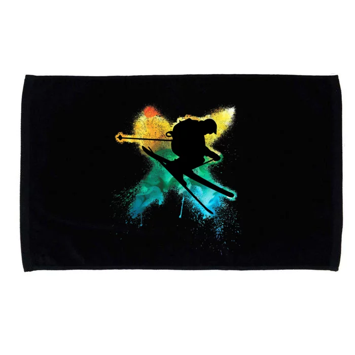 Cool Boy Jumps With Ski During Alpine Skiing Microfiber Hand Towel