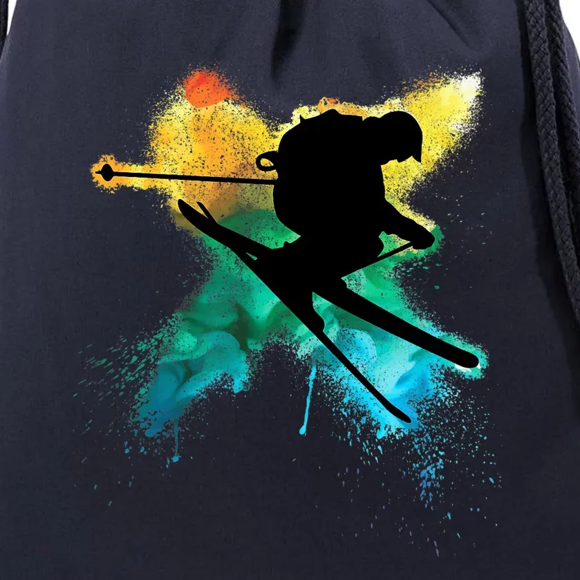 Cool Boy Jumps With Ski During Alpine Skiing Drawstring Bag