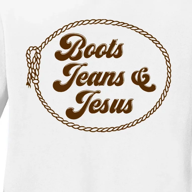 Cute Boots Jeans And Jesus Cowgirl Christian Country Western Ladies Long Sleeve Shirt