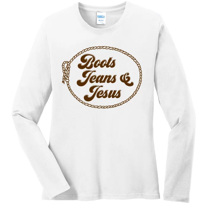 Cute Boots Jeans And Jesus Cowgirl Christian Country Western Ladies Long Sleeve Shirt