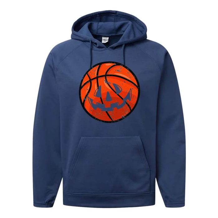 Carved Basketball Jack O Lantern Pumpkin Vintage Halloween Performance Fleece Hoodie