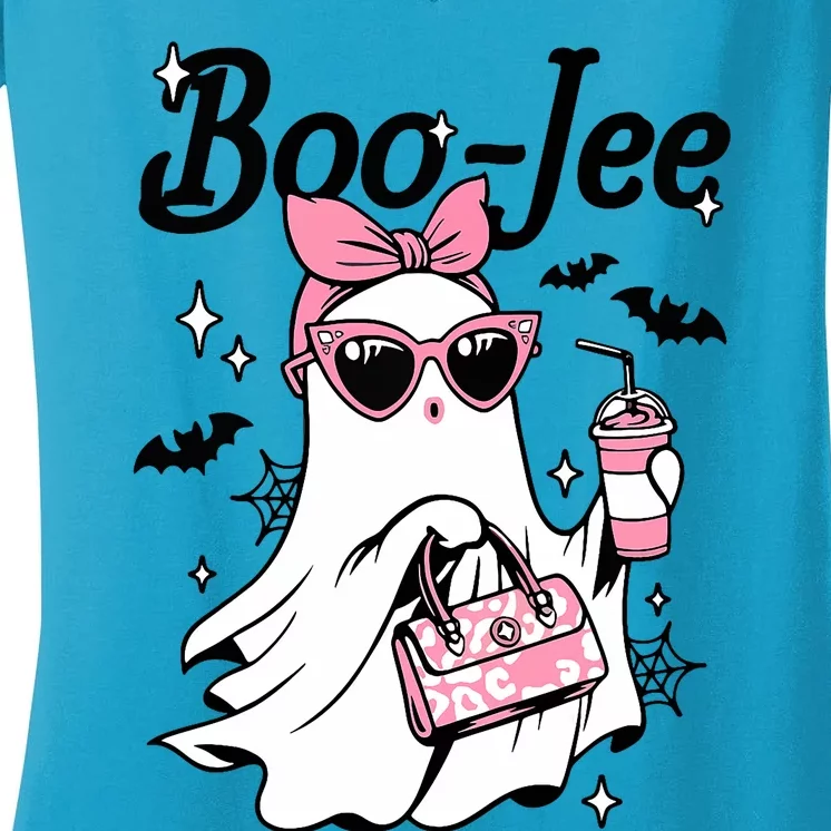 Cute Boo Jee Ghost Halloween Bandana Ghost Coffee Women's V-Neck T-Shirt