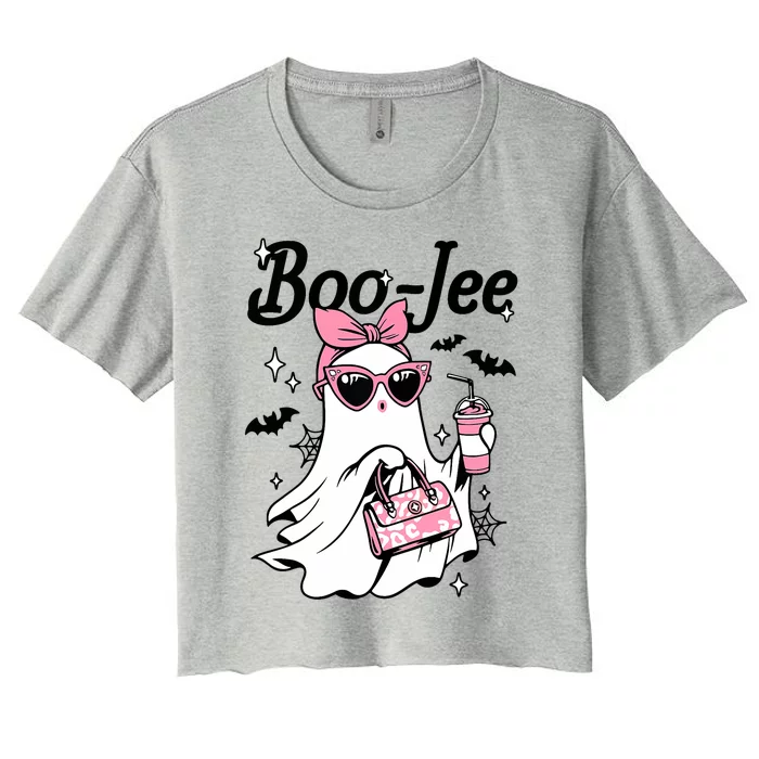 Cute Boo Jee Ghost Halloween Bandana Ghost Coffee Women's Crop Top Tee