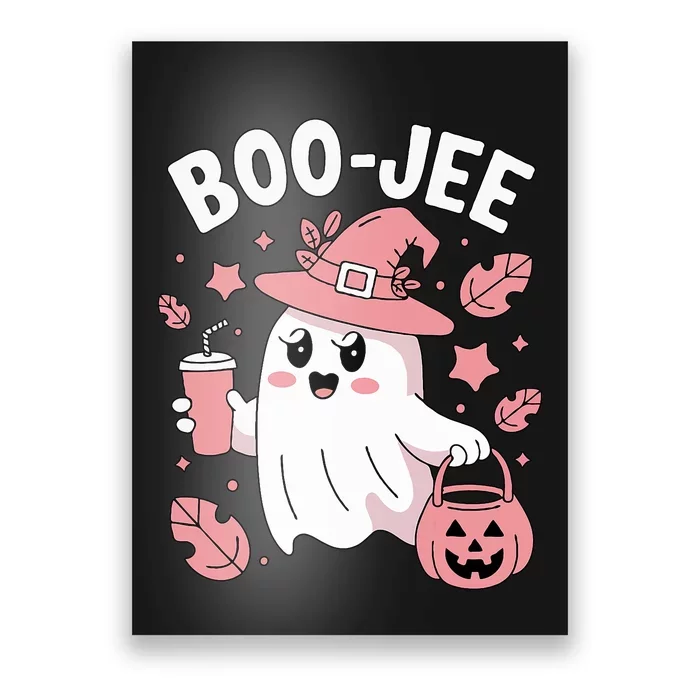 Cute Boo Jee Ghost Halloween Leopard Ghost Coffee Girl Poster