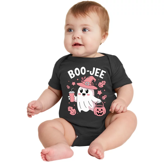 Cute Boo Jee Ghost Halloween Leopard Ghost Coffee Girl Baby Bodysuit