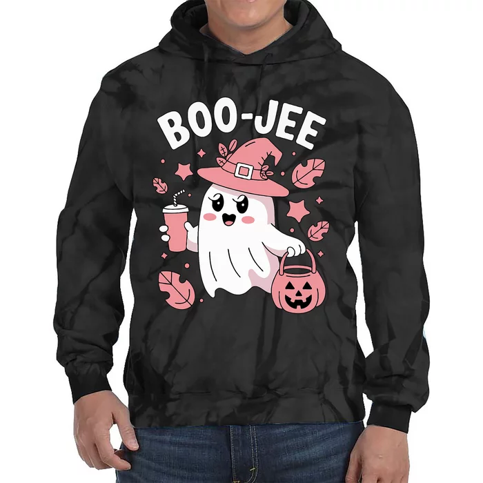 Cute Boo Jee Ghost Halloween Leopard Ghost Coffee Girl Tie Dye Hoodie