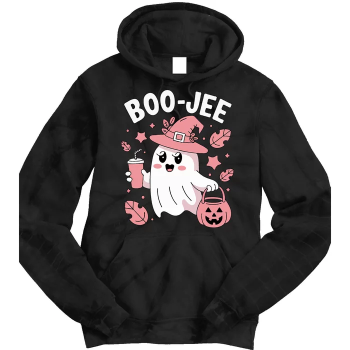 Cute Boo Jee Ghost Halloween Leopard Ghost Coffee Girl Tie Dye Hoodie