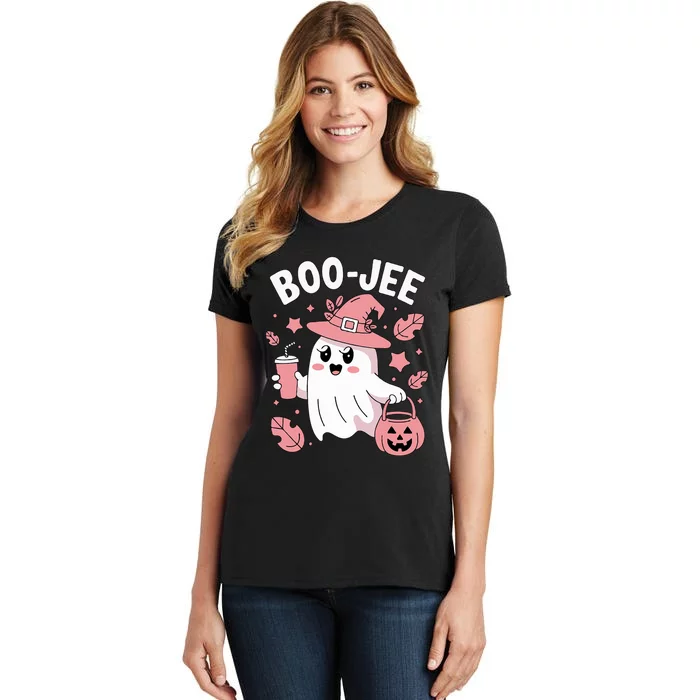 Cute Boo Jee Ghost Halloween Leopard Ghost Coffee Girl Women's T-Shirt