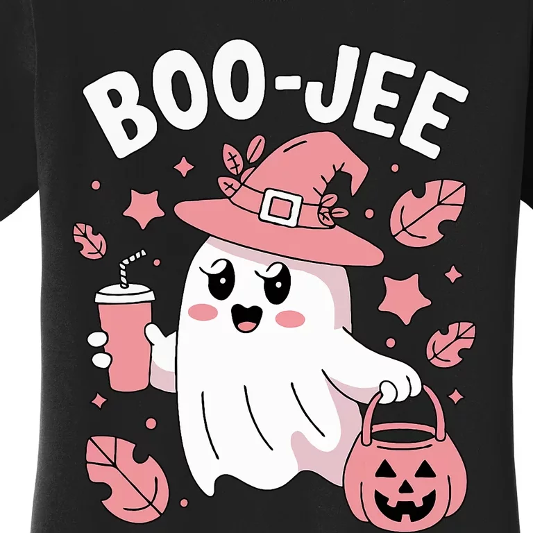 Cute Boo Jee Ghost Halloween Leopard Ghost Coffee Girl Women's T-Shirt