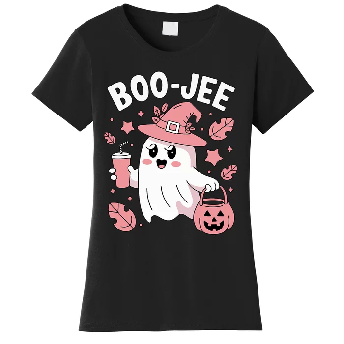 Cute Boo Jee Ghost Halloween Leopard Ghost Coffee Girl Women's T-Shirt