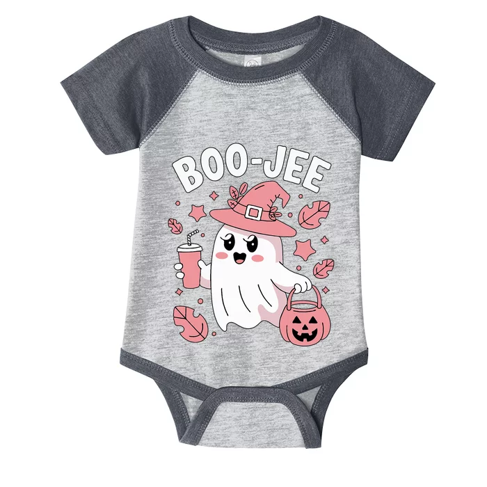 Cute Boo Jee Ghost Halloween Leopard Ghost Coffee Girl Infant Baby Jersey Bodysuit