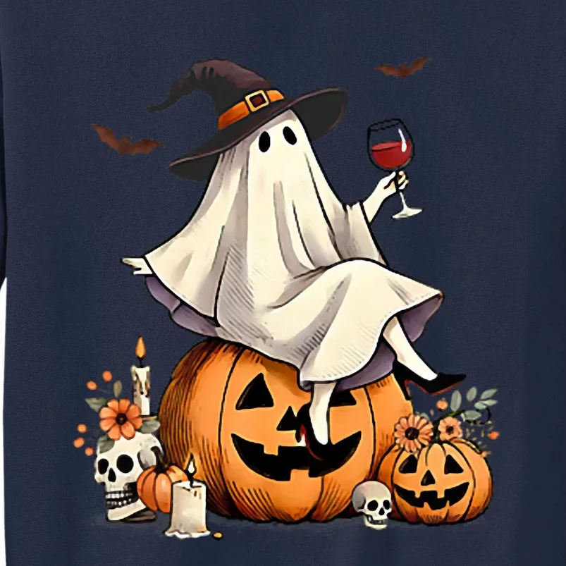 Cute Boo Jee Ghost Pumpkin Coquette Bow Halloween Women Girl Tall Sweatshirt